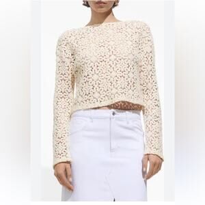 Mango Cream sheer floral Lace crop top Blouse Size medium